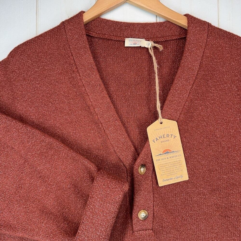 Faherty Jackson V Neck Popover Sweater Womens Large Smoked Paprika